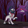 Absol and Gengar in the woods