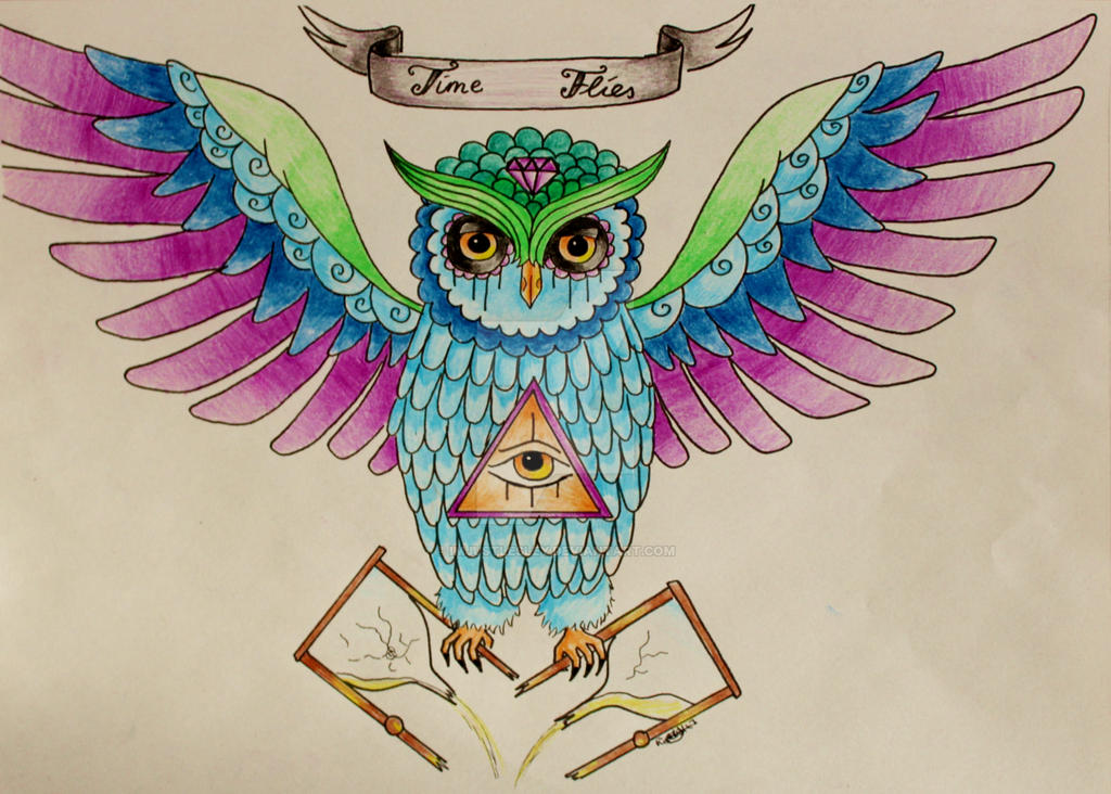 Time Flies - Sugar Skull Owl Tattoo Design