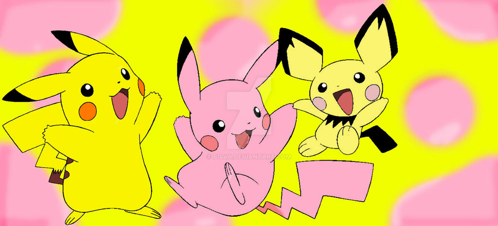Pikachu, Pikachu Pink and Pichu by B144H on DeviantArt