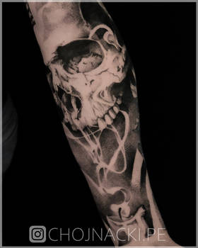 Skull and candle forearm tattoo