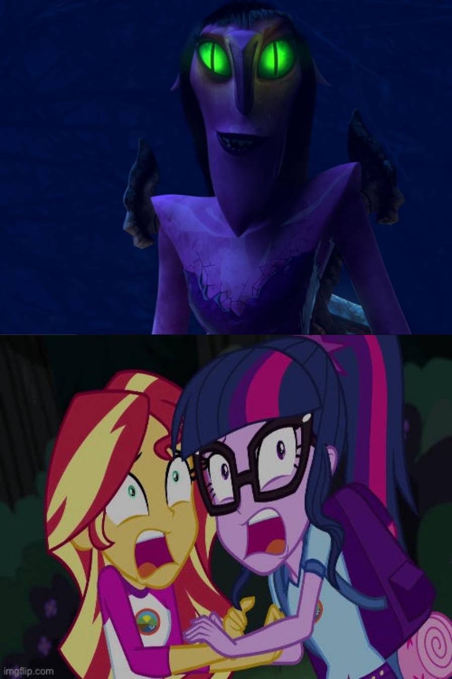 Nomura scares Sunset Shimmer and Sci Twi by supergreenboi on DeviantArt
