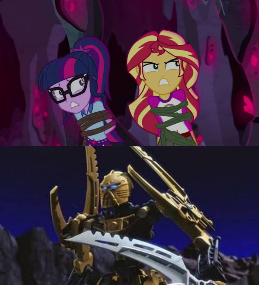 Mata Nui rescues Sci Twi and Sunset Shimmer by supergreenboi on DeviantArt
