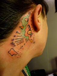 abstract ear head tattoo