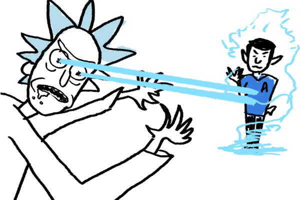 And here we see Rick Sanchez vaporizing Spock