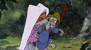 Maid Marian kisses Skippy Rabbit