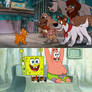 Spongebob and Patrick watching Oliver and Company