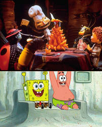 Spongebob and Patrick watching JATGP
