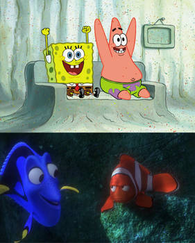 Spongebob and Patrick Watching Finding Nemo