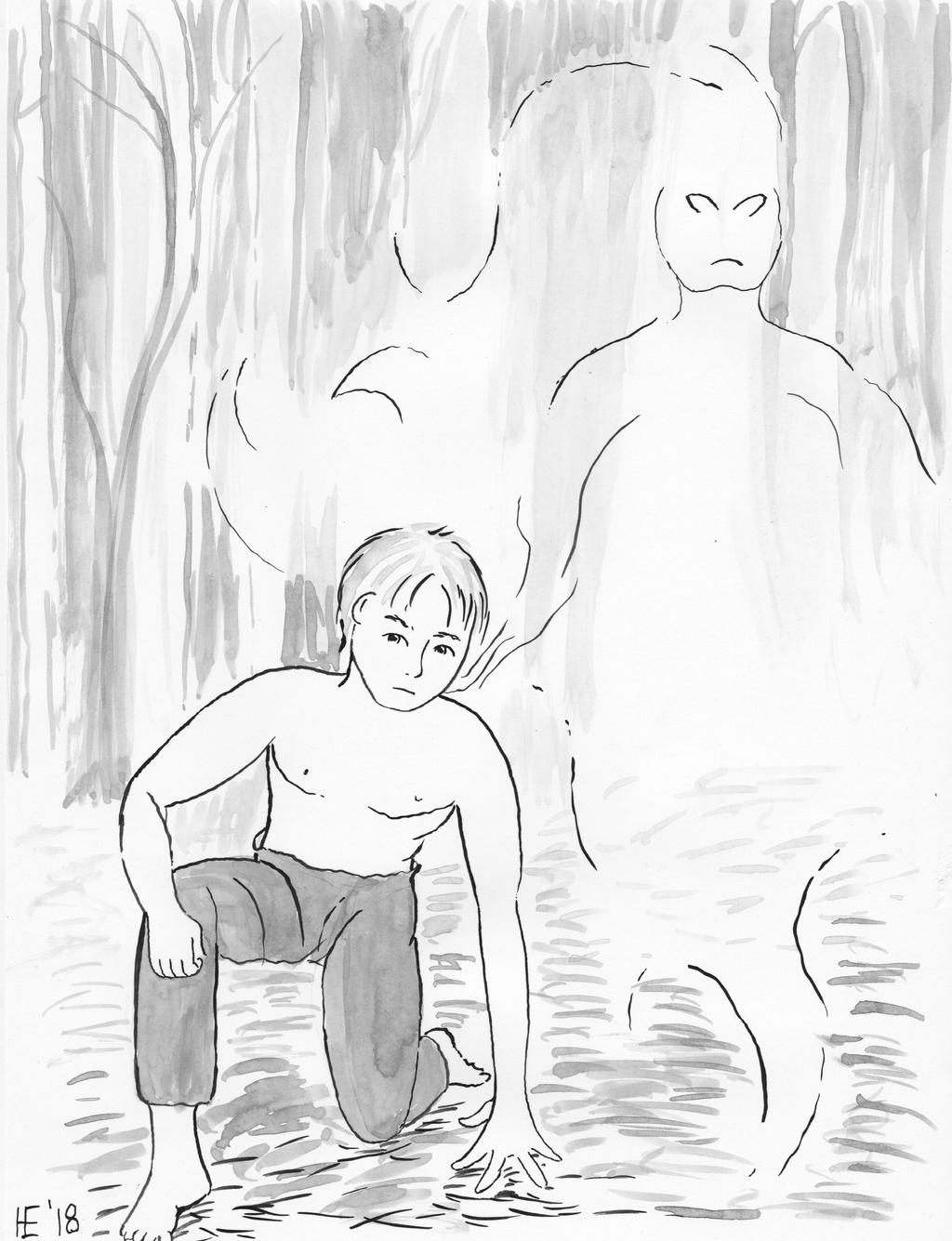 Experiment in Ink Wash: Algernon and Ishuram by Hestia-Edwards