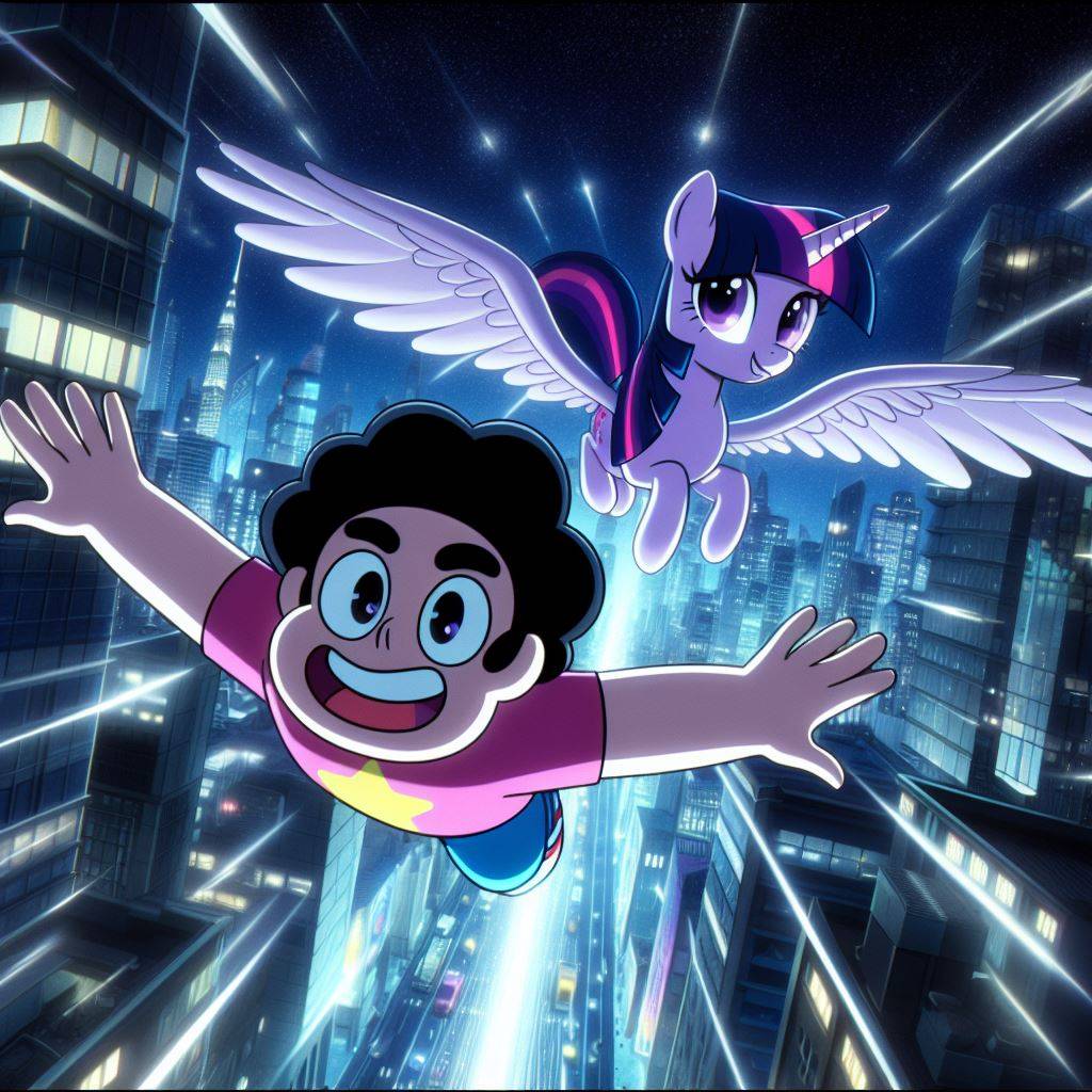 Deviantart Steven Steven and Twilight Sparkle fly in the night by DragonStar731 on DeviantArt