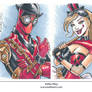 Steampunk Deadpool and Harley sketchcards