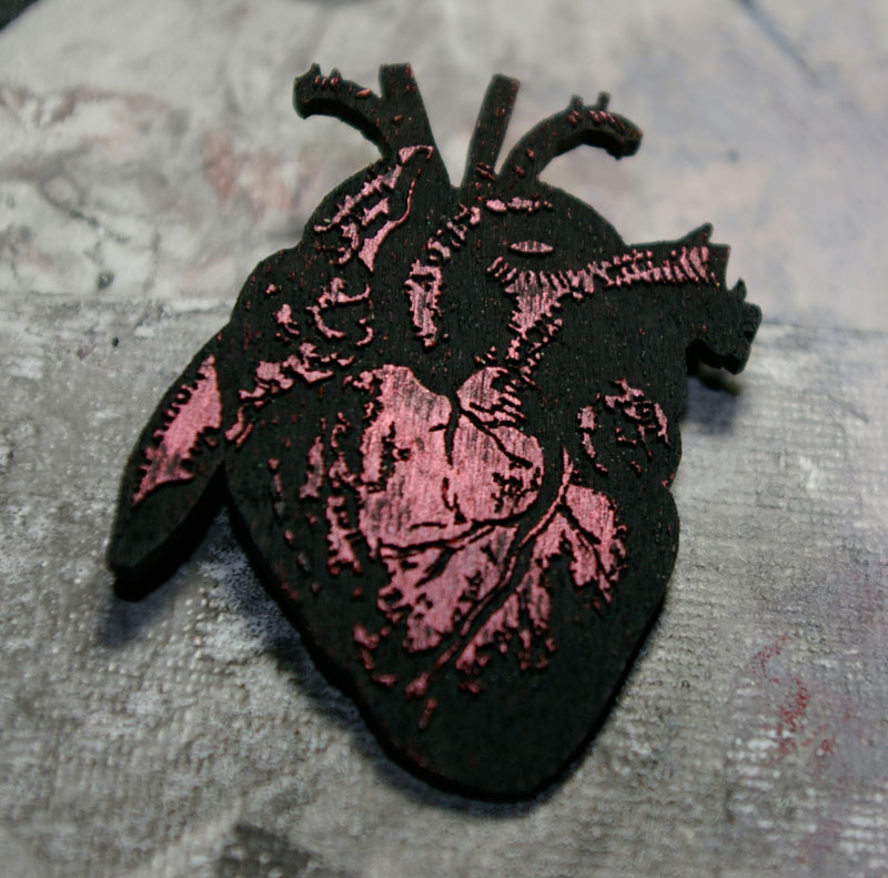 black anatomical heart pin $10