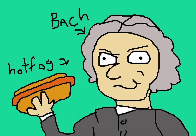 Johann Sebastian Bach eating a hotfog