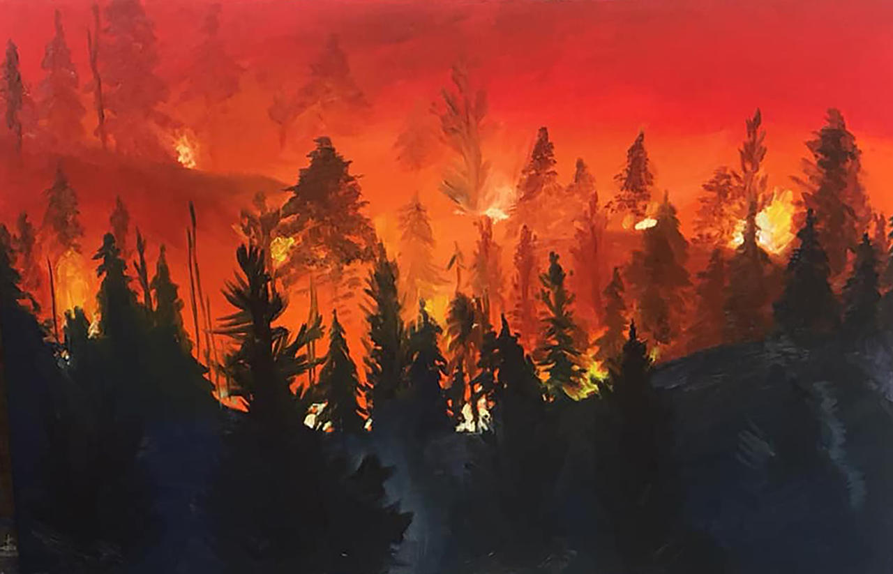 Forest fire painting by paigechershey on DeviantArt