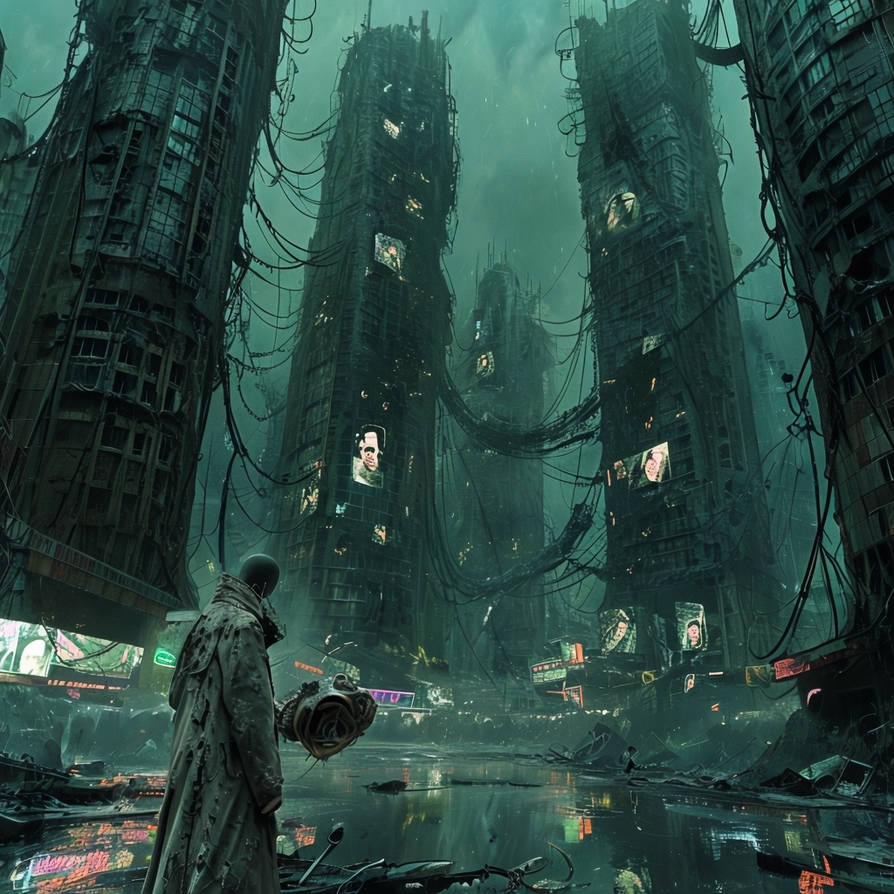 A sprawling dystopian cityscape by IrisWinkler on DeviantArt
