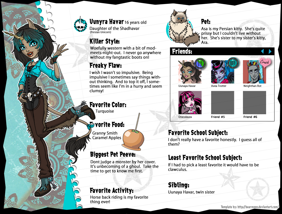 Monster High OC Sheet Uunyra Havar