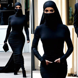 Kim Kardashian in High Neck Tight black Long Dress