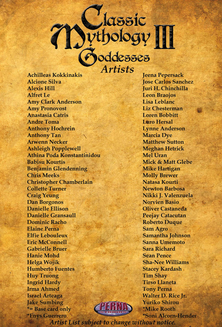 Classic Mythology III: Goddesses Artist List by Pernastudios