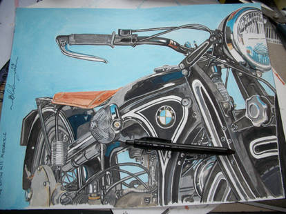 1934 BMW R11 Vintage Motorcycle Acrylic Painting