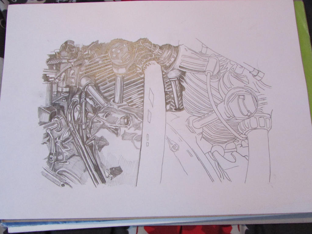 Vincent Motorcycle Engine Pencil Drawing Stage2 by ivantremblac on ...
