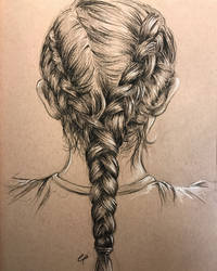 Braid study in charcoal pencil, hotel room sketch