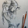 Court guard preparing for the day, charcoal pencil