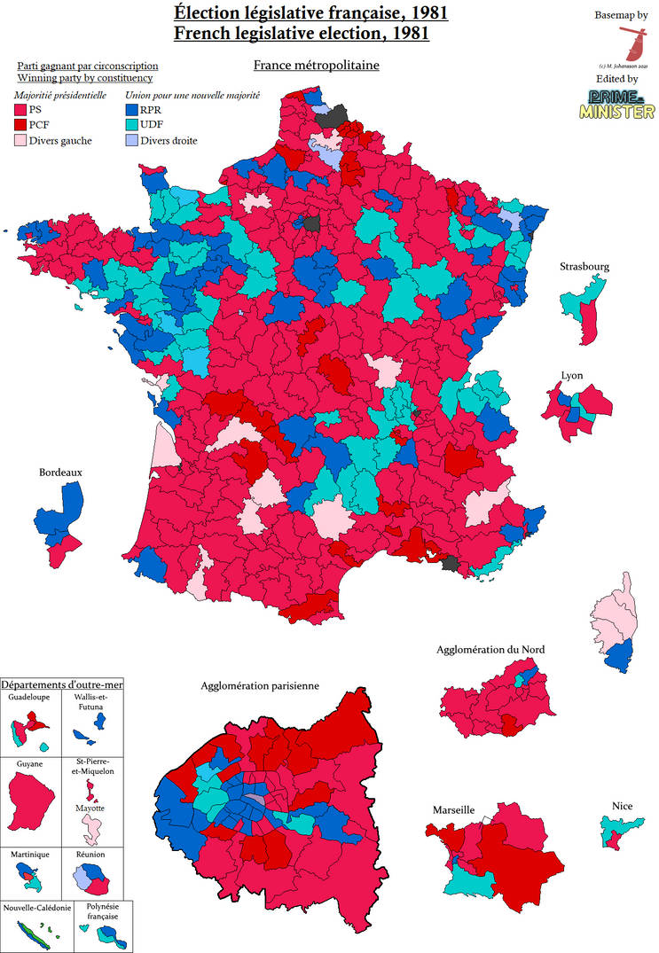 French Legislative Election 1981 (OTL) by PrimeMinisterMaps on DeviantArt