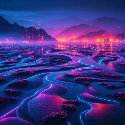 Neon Tidal Flats Illuminated by Dawn's Light