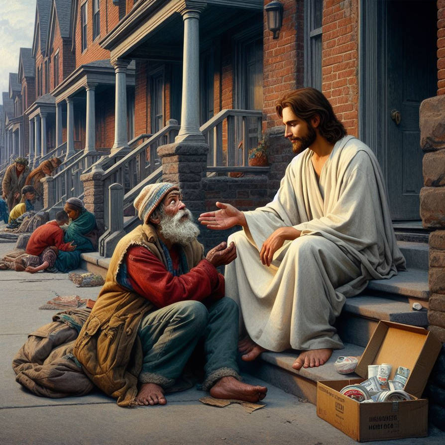 Christ sitting with a homeless person on the stre by JamesHosie1995 on ...
