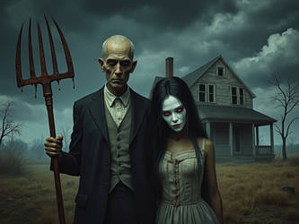 A dark and eerie reinterpretation of Grant Wood's