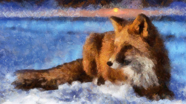 Painted fox in the snow