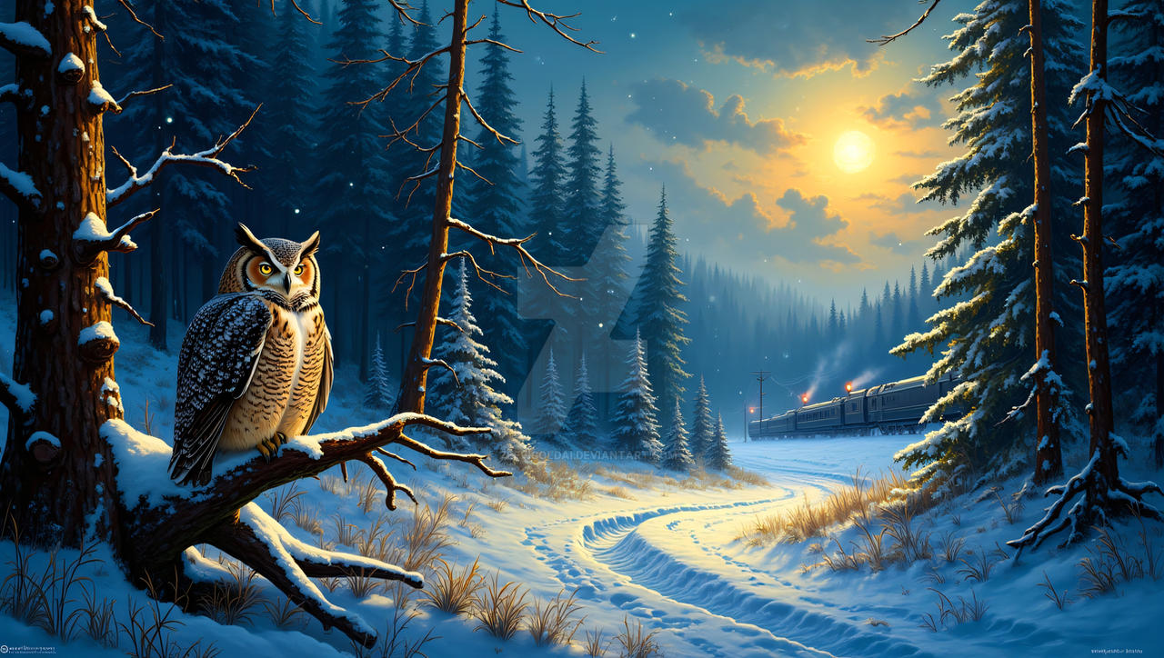 Owl Train Design Silent owl watching the midnight train by ZeevigoldAi on DeviantArt