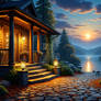 Autumn Moonlight Over the Lakeside Cabin