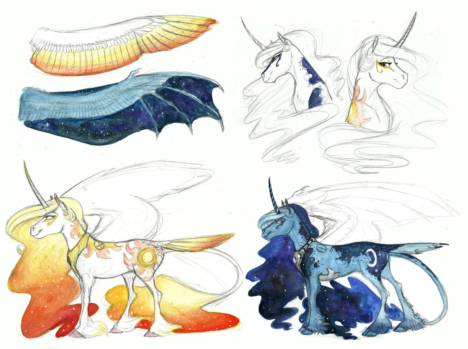 AU Sketchdump- Celestia and Luna by Earthsong9405
