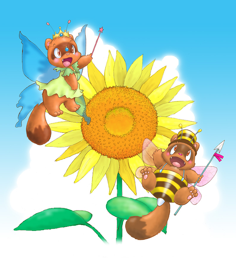 sunflower and raccoon dog