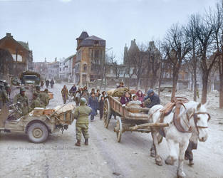 Refugees evacuating the Belgian town of Bastogne