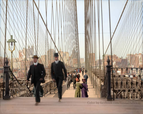 Brooklyn Bridge, New York, 1905 Colorized