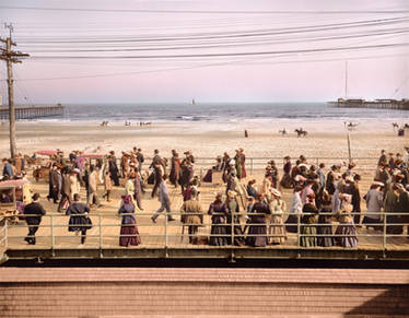 Along the beach, Atlantic City, NJ 1905 Colorized