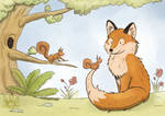 Fox and curious squirrel by tamaraR