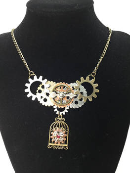 Caged jewel steampunk necklace