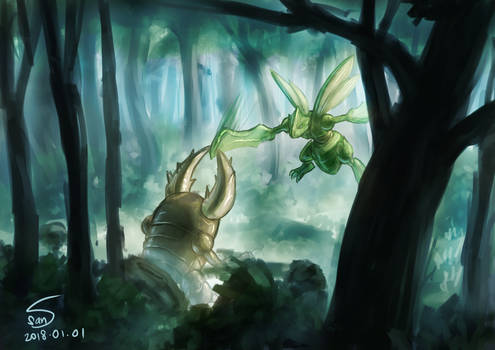 scyther and pinsir sparring