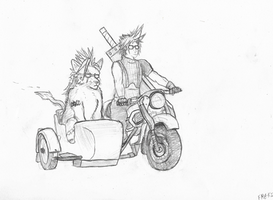 Two rad dudes on a motorcycle