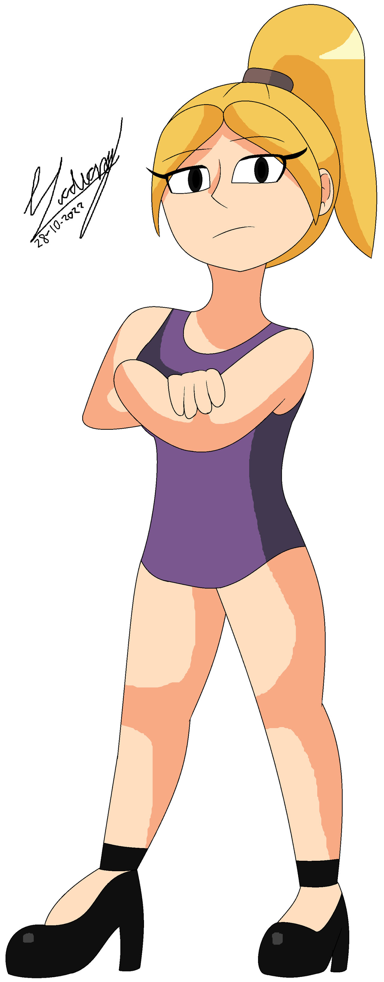 Tina in purple swimsuit