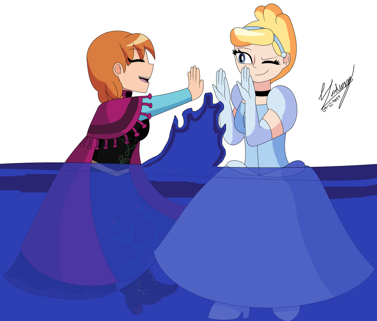 Princess Cinderella And Anna In A Swimming Pool