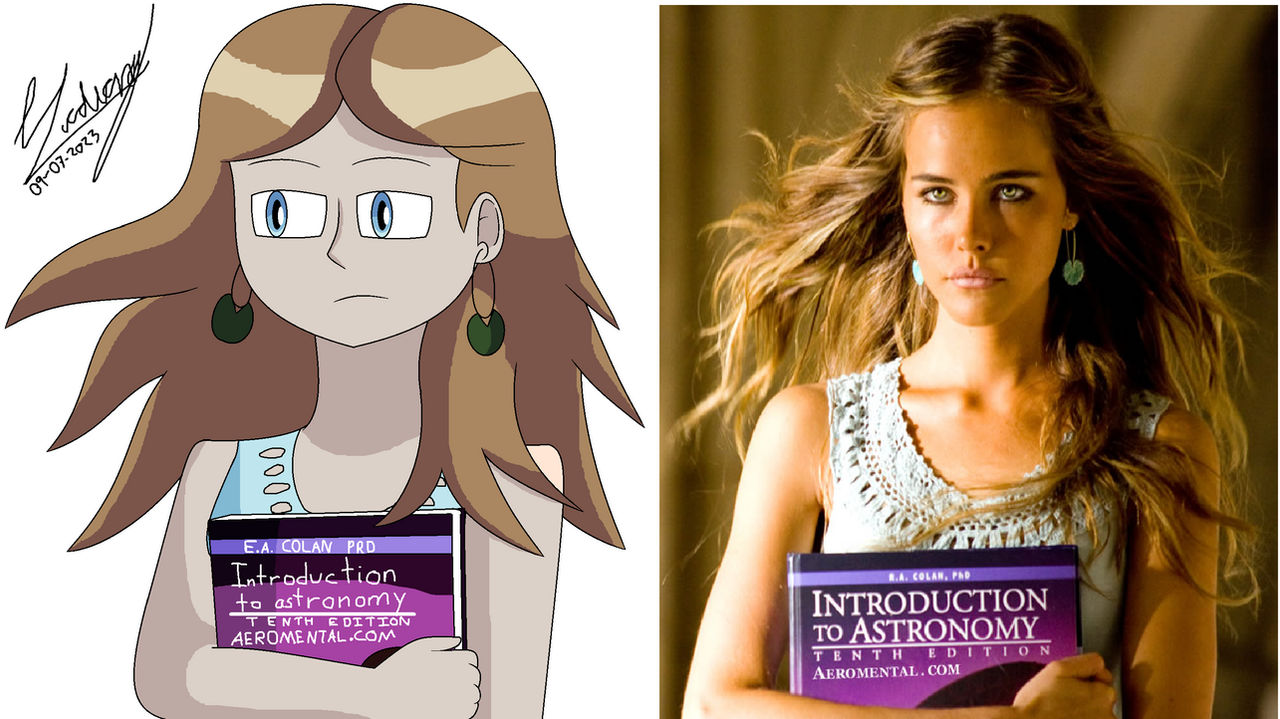 Alice walking and Introduction to Astronomy book.