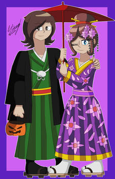 Felipe y Mariana, disfrazados de kimonos