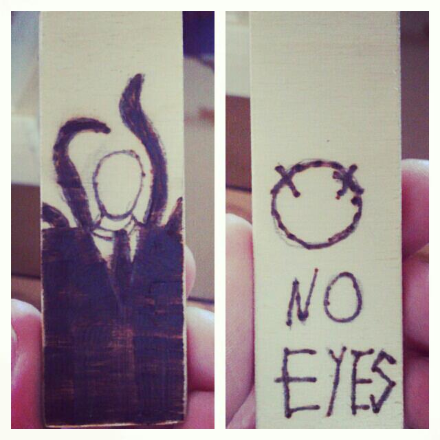 slender man wood burned key chain