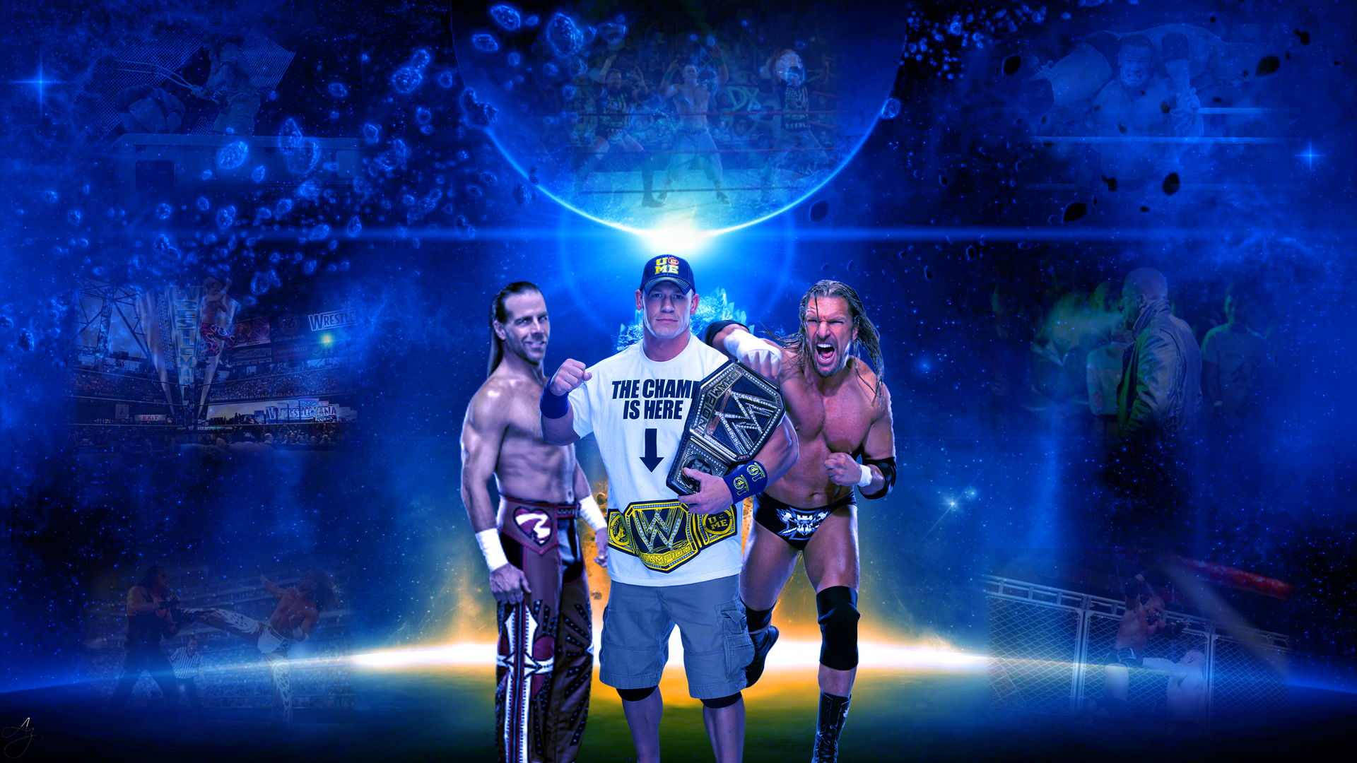 Shawn Michaels , Triple H And John Cena Wallpaper by FunkyAli on DeviantArt