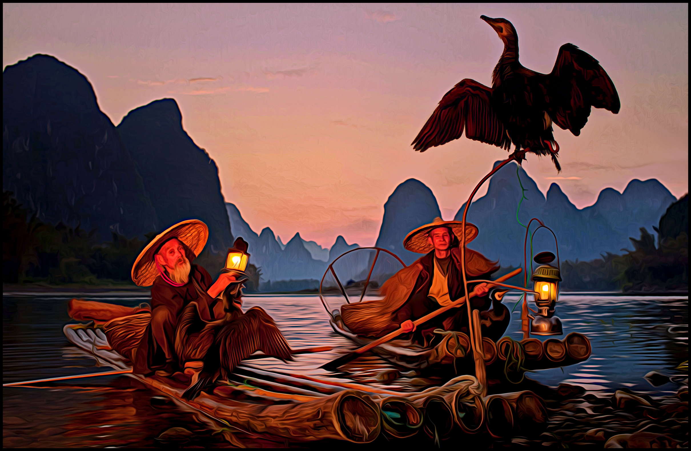 Cormorant Fishermen at Dusk