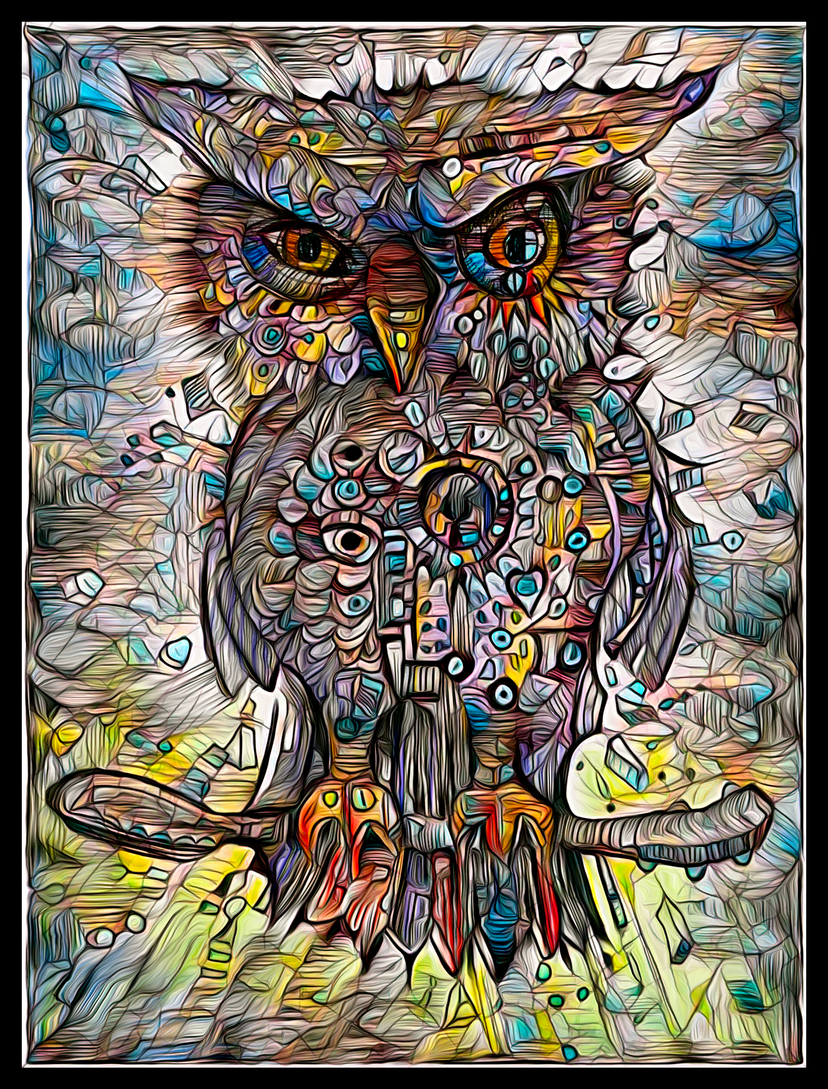 Surreal Owl in Stained Glass by Robert Lyn Nelson